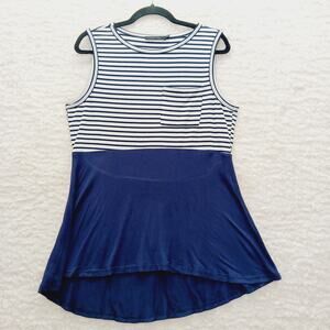 T-Shirt Navy White Stripe Nautical Sailor Core Resort Cruise Casual Y2K SZ M